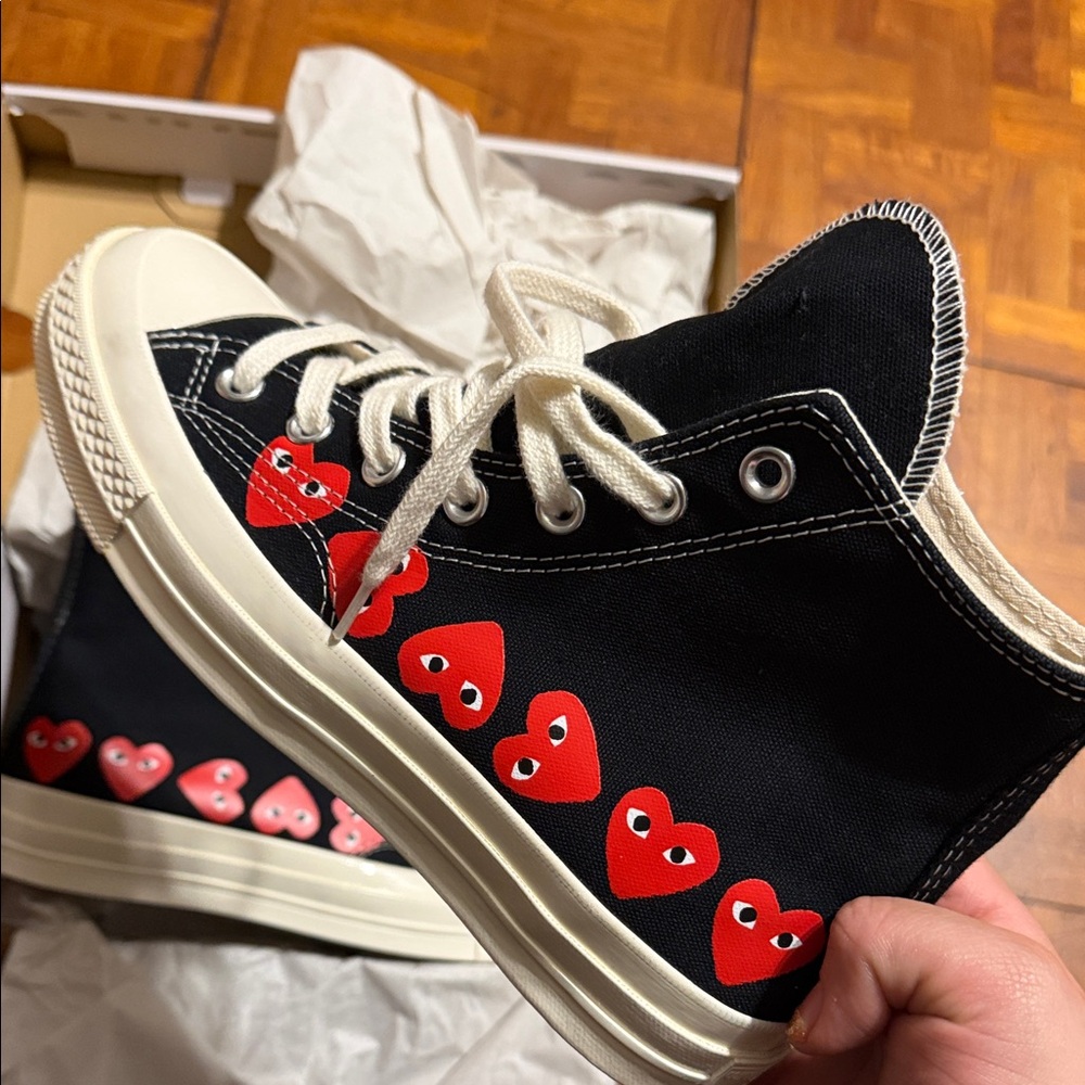 Converse Black and Red Heart Sneakers